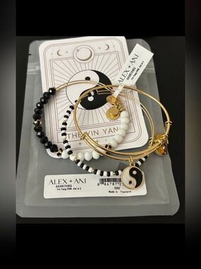 Alex and Ani Gold Yin Yang Bracelet Set in Black and White Beads